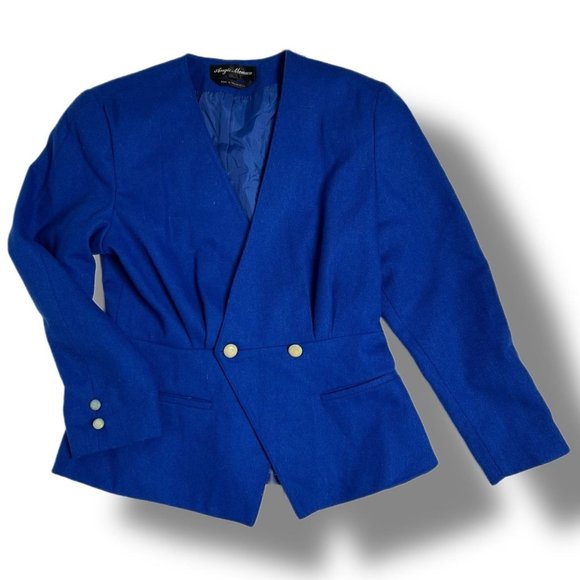 Vintage Jackets & Blazers - Vintage 80s Angie Monoco Blue Wool Blazer Size Medium